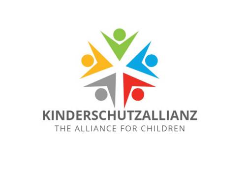 Ein buntes Logo mit der Aufschrift "Kinderschutzallianz, the alliance for children".